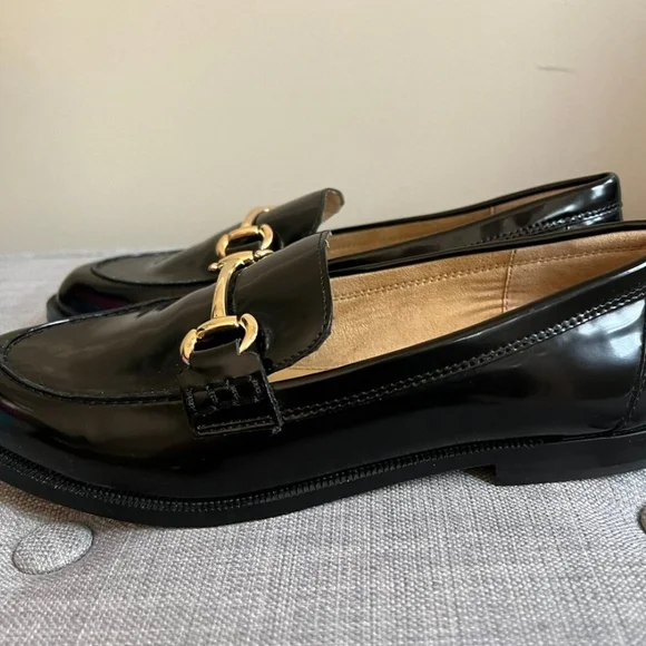 J. Crew Black and Gold Patent Leather Loafers - Picture 2 of 6